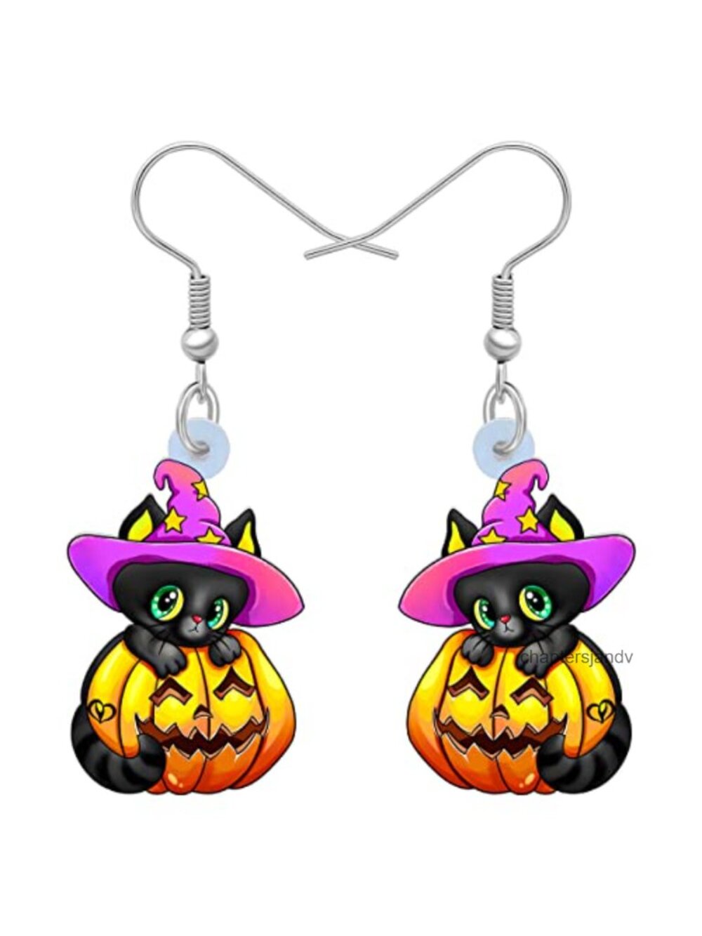 Acrylic Witch Hat Black Cat Dangle Earrings Hypoallergenic Halloween